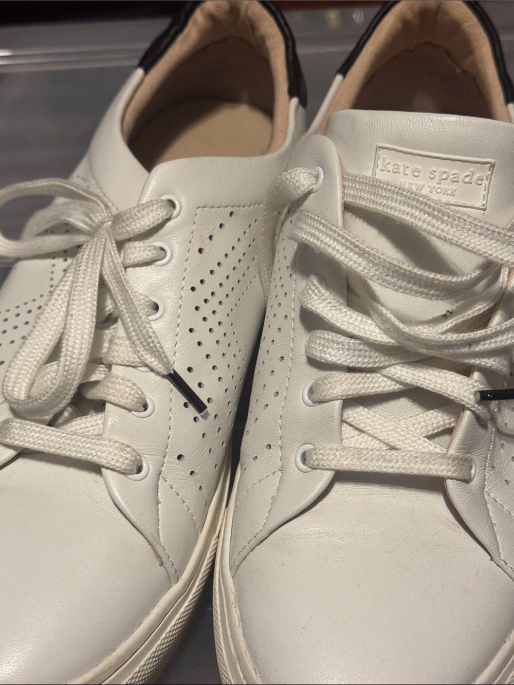 kate spade White Perforated Lace-Up Sneakers